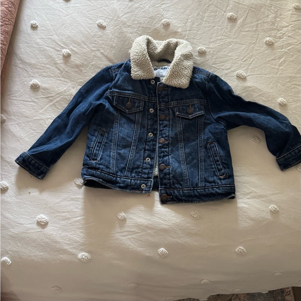 Old Navy Dark Blue Jean Jacket with Sherpa Collar